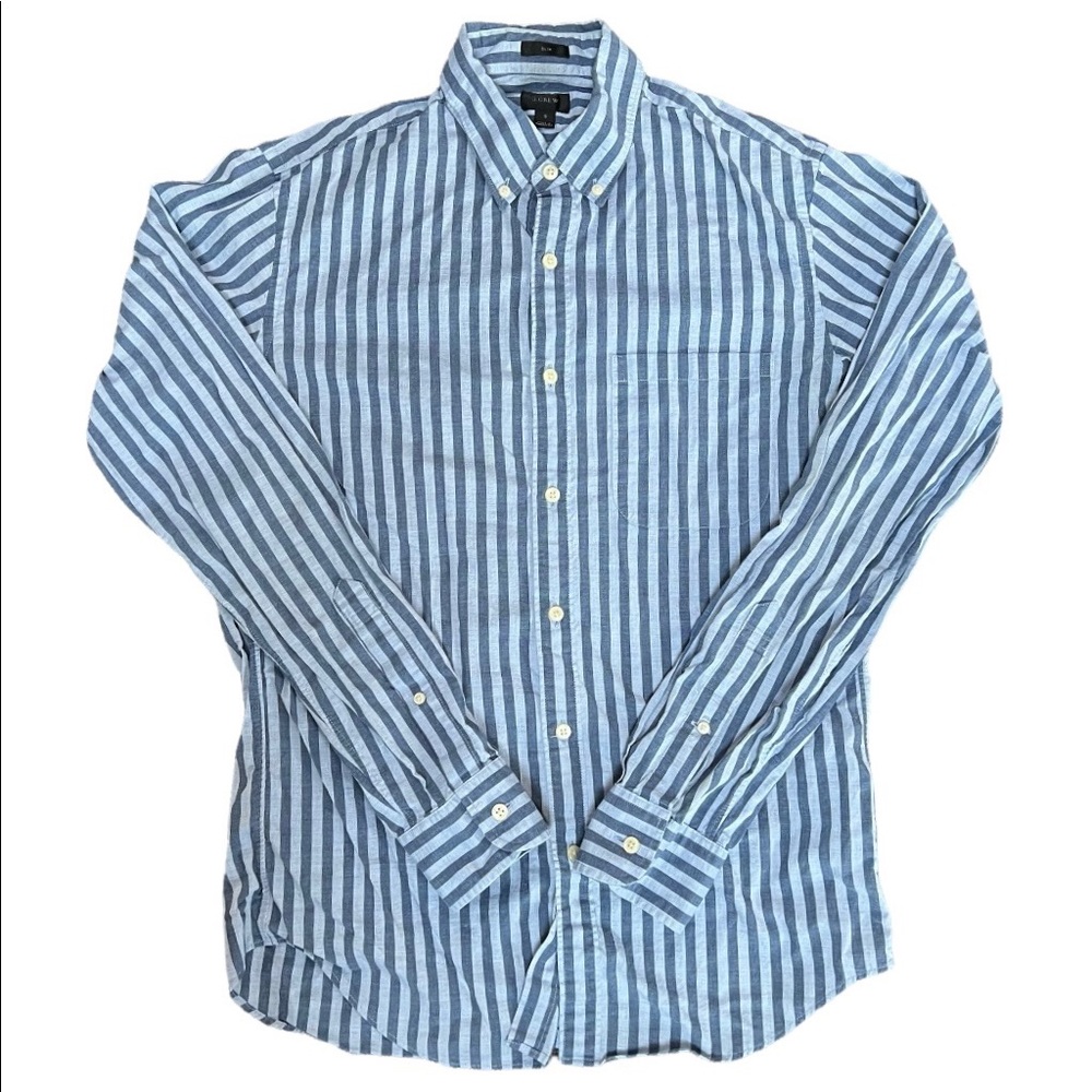 J Crew Mens Oxford Shirt Long Sleeve Button Down Blue White Stripes Size Small